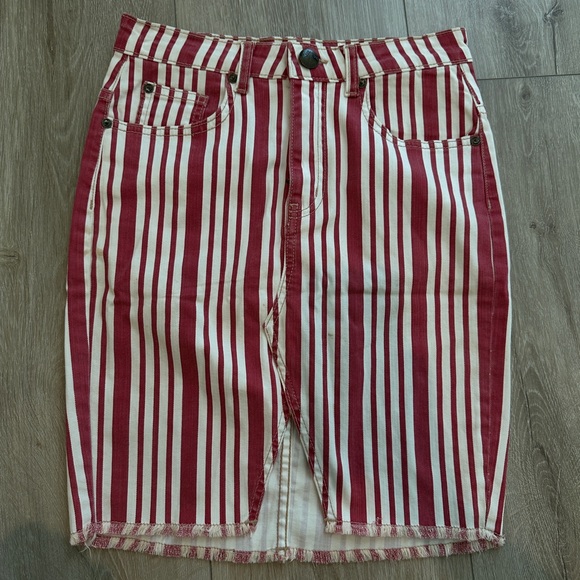 Free People Denim Striped Skirt Red/Cream Size 26 - Picture 1 of 8
